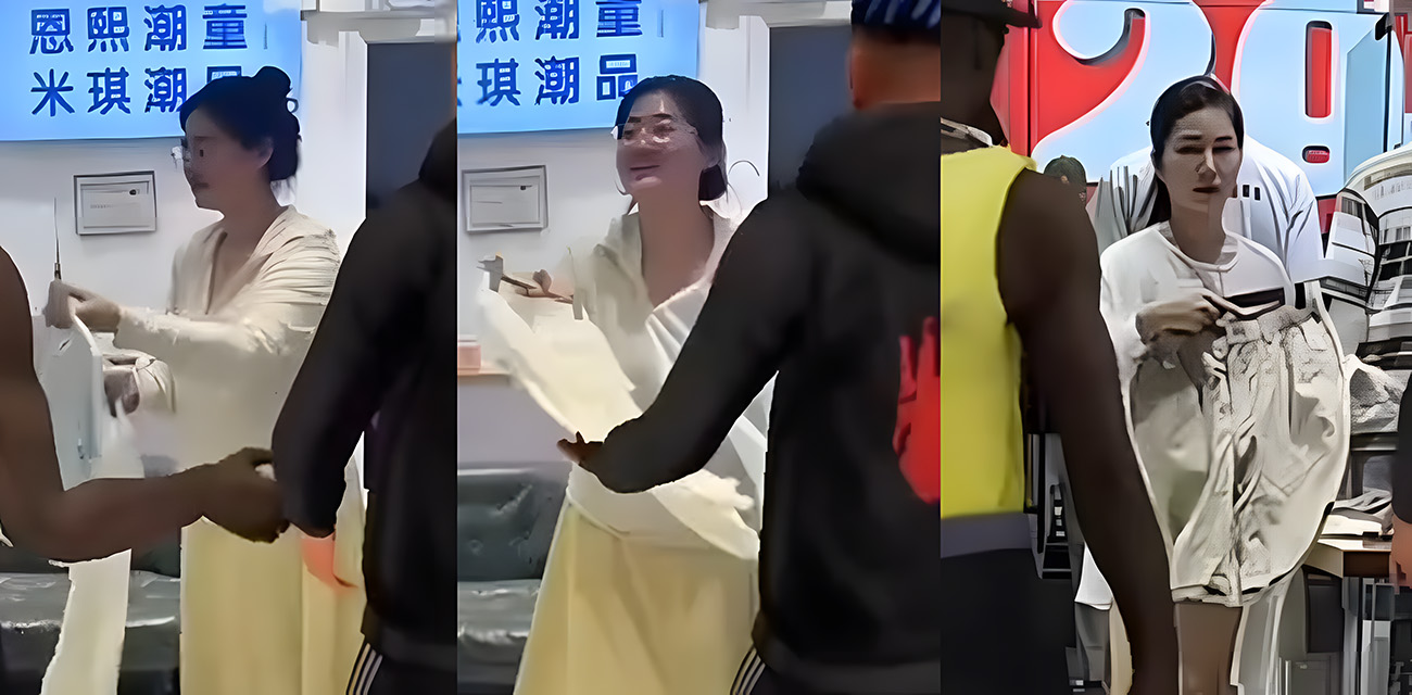 现实版三英战吕布 性感老板娘单挑三位外商 服装店监控曝光太有戏了