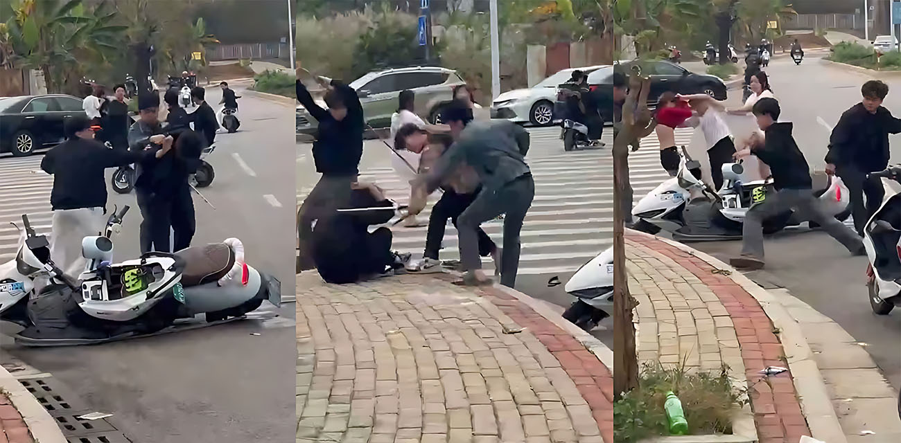 精神小伙打架现场 牛逼哄哄小胖 被阴招辣椒水喷眼 瞬间沦为群殴肉靶 场面一片混乱 - 社会奇闻