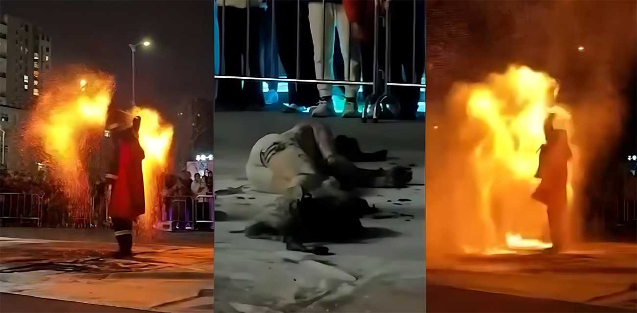 金门火舞哥 表演火棍杂技 回燃全身起火 瞬间跪地惨叫翻滚 二级烫伤紧急送医 全场观众吓到集体尿崩！ - 热门大瓜