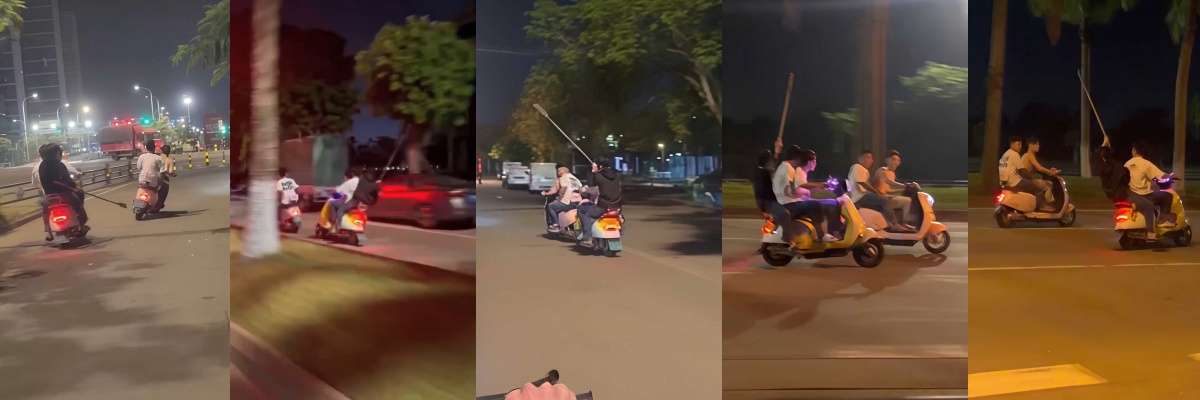 海口三名精神小伙上演暴力摩托，骑鬼火持砍刀追杀两名男子，一边加速一边挥舞长刀，场面混乱刺激十足 ！ - 社会奇闻