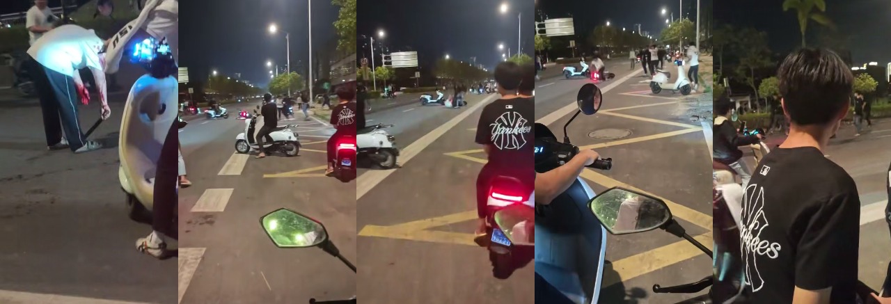 深夜精神小伙大乱斗！一群人红眼互殴血流满地，电动车横飞，路口瞬间变修罗场 - 社会奇闻