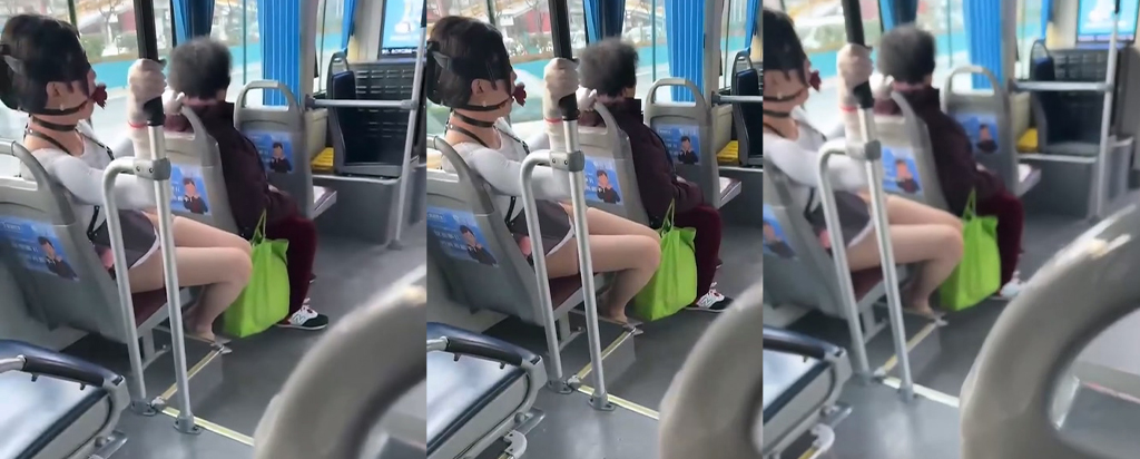 公交车惊现口球女sm圈大佬训练女友玩的还是太大了